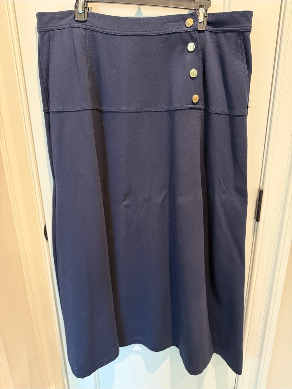 Marina Rinaldi Navy A-Line Skirt with Decorative Buttons (XL)
